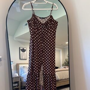 Zara Brown Polka Dot Midi Dress with White Dots